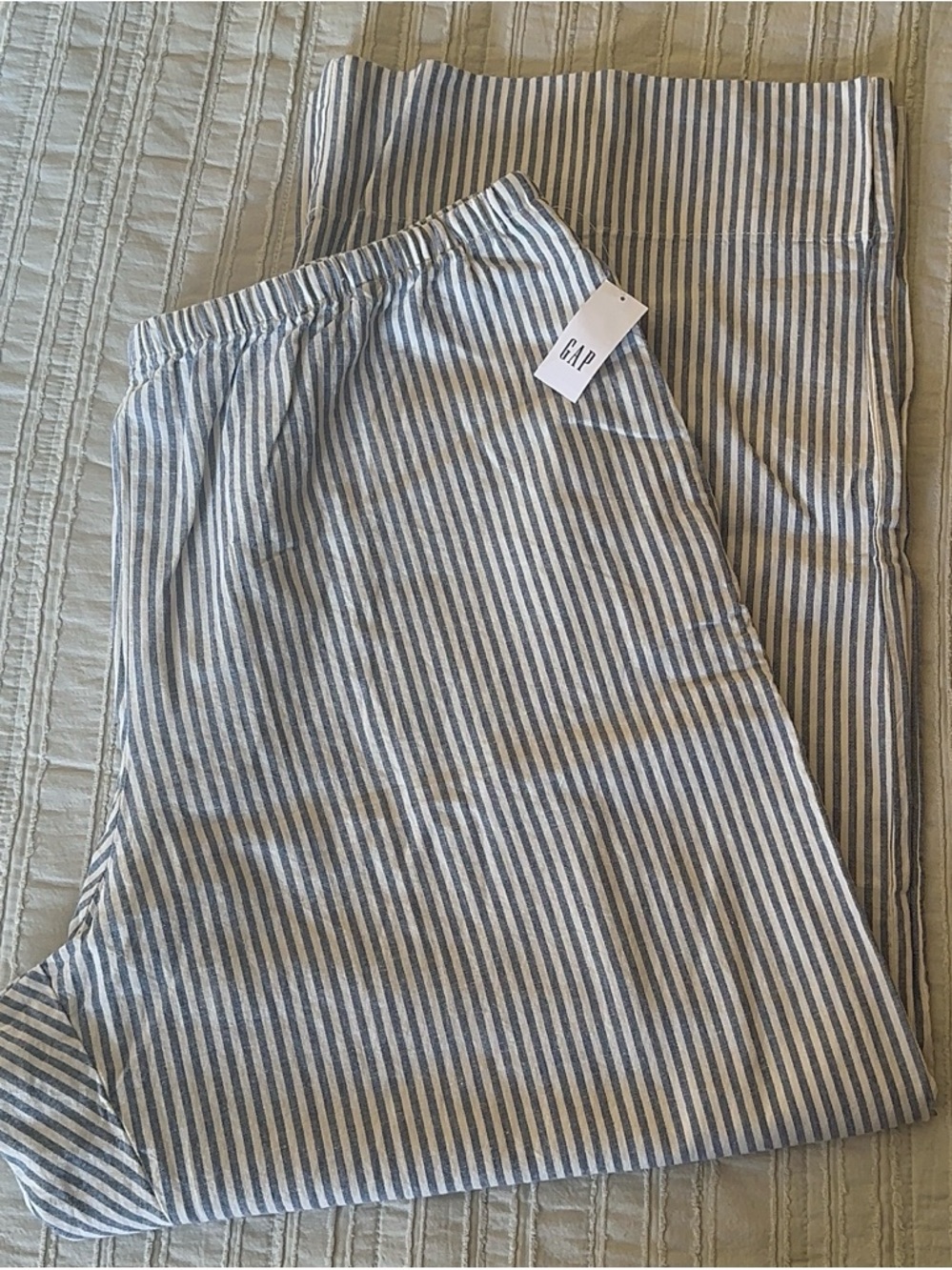 NWT- Linen-Blend Easy Wide-Leg Pants- Blue Strip